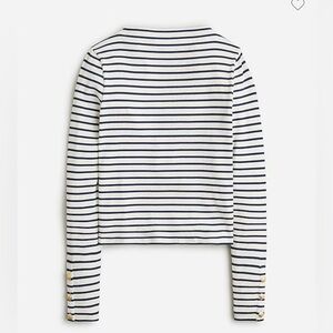 J. Crew Vintage Rib Split Neck T Shirt Stripe Sleeve Buttons Preppy Coastal NEW